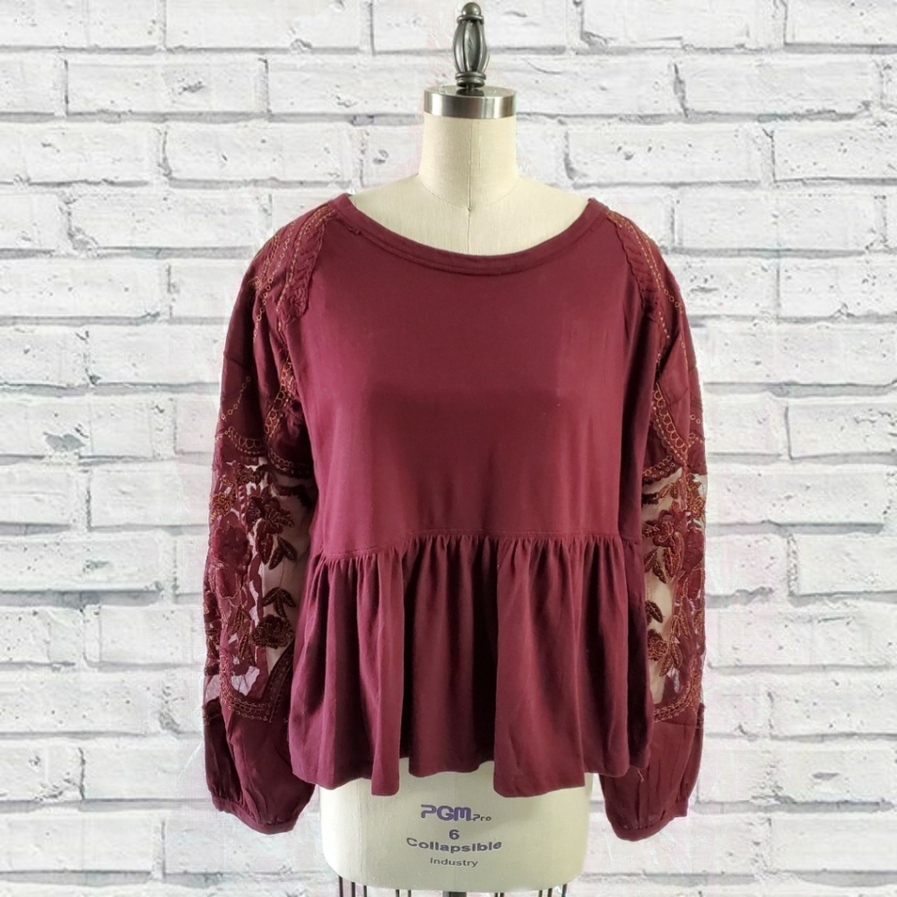 Free People Embroidered Penny Tee Floral Top